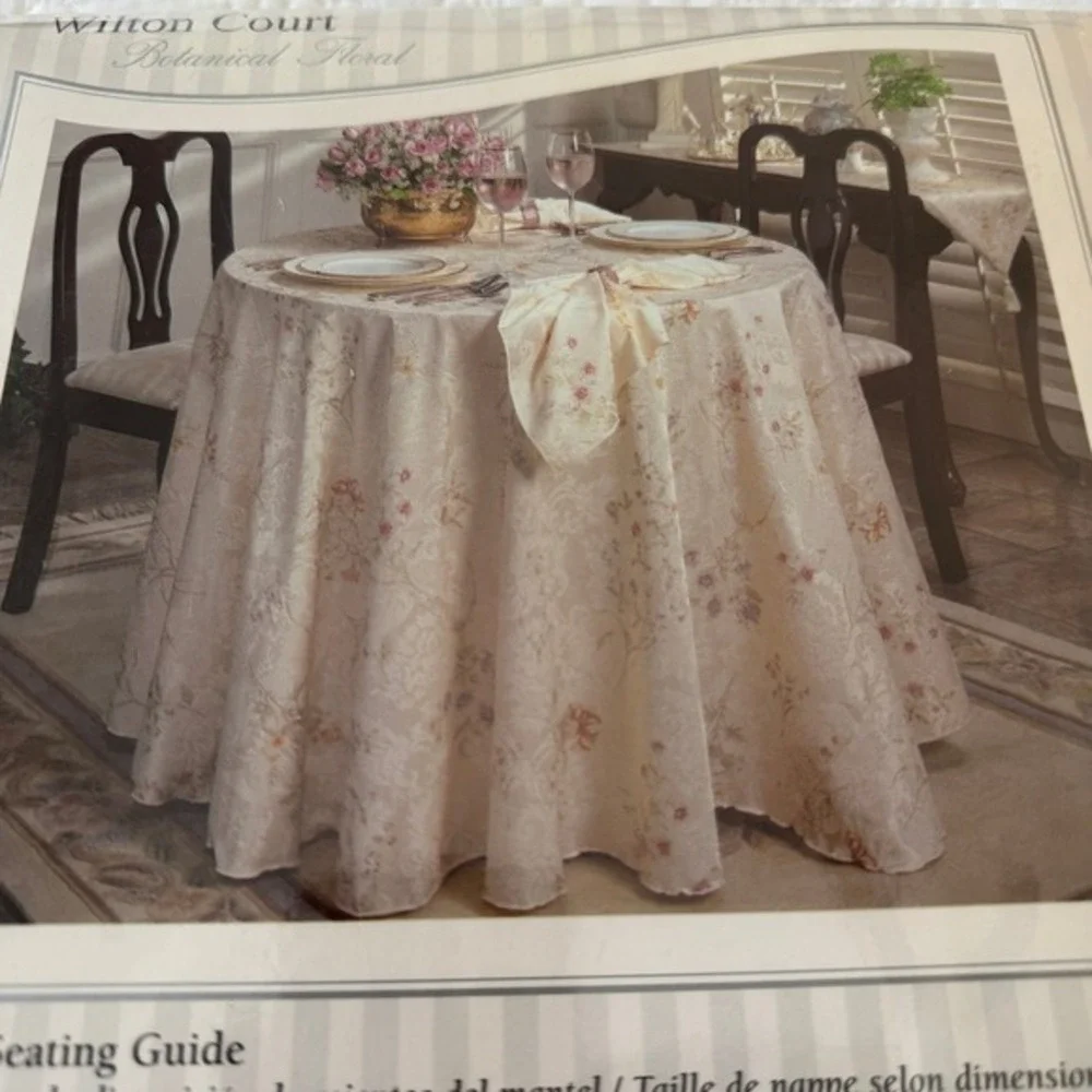 Wilton Court Botanical Floral Tablecloth‎ Rectangle 60x104 Cream Damask Banquet